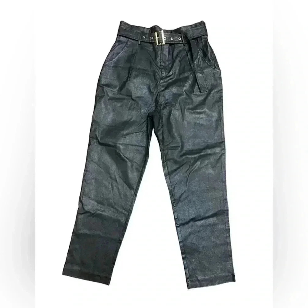 AKIRA faux leather pants high waisted elastic waist‎ band size L (6)